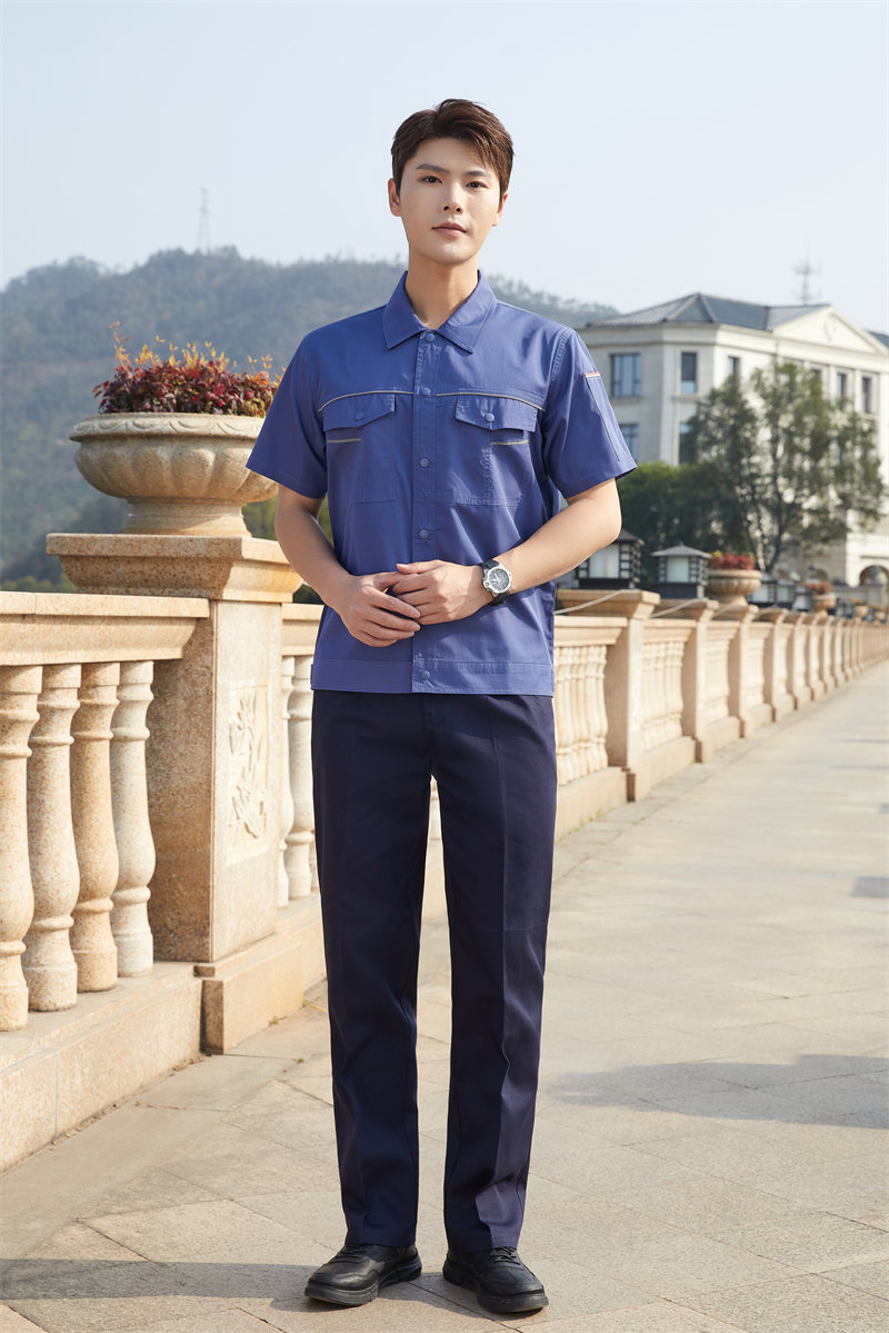 Fully covered polyester cotton fine twill short-sleeved workwear top Z03-5305