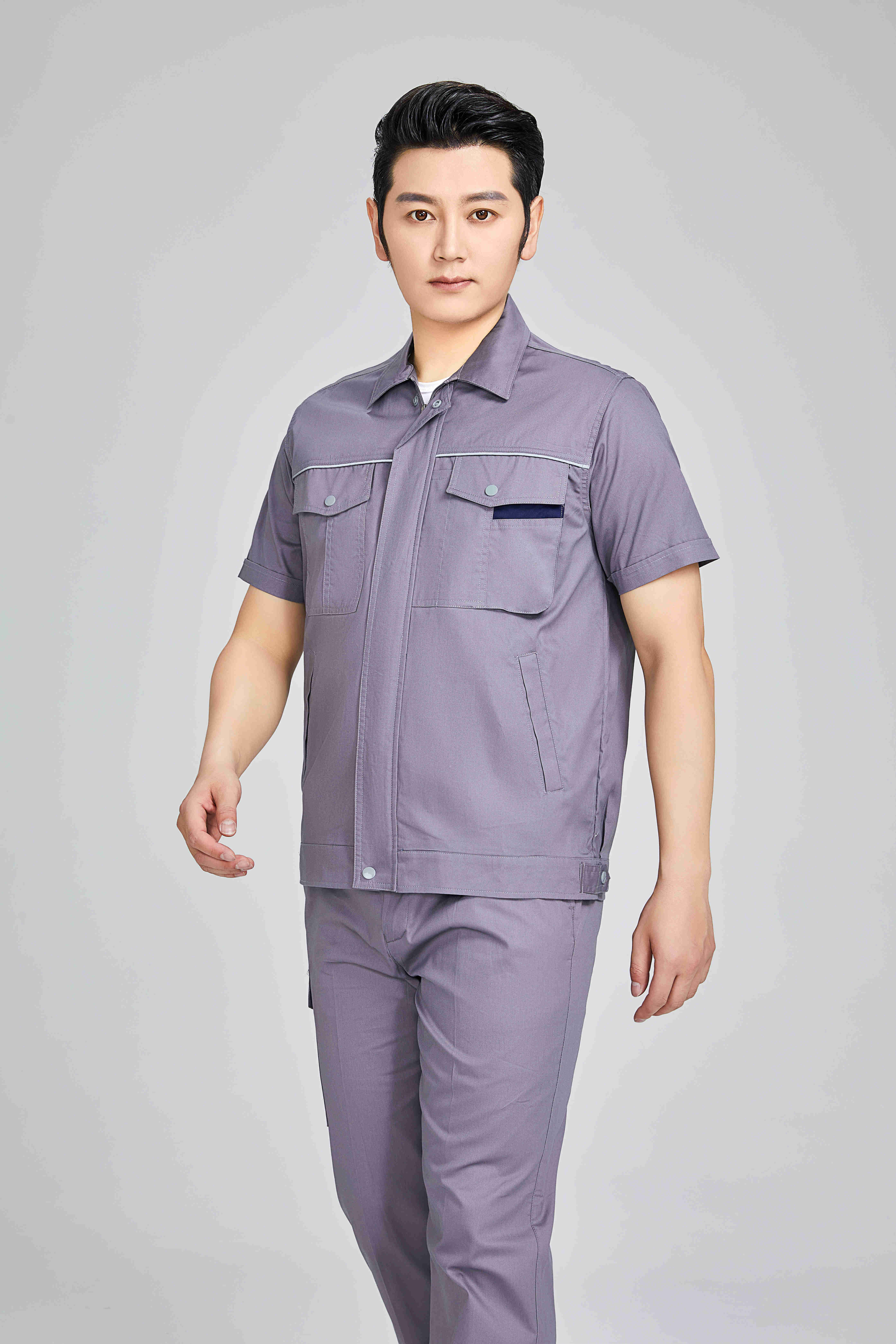 Cotton fine twill summer short-sleeved workwear labor protection suit 91-F3 suit