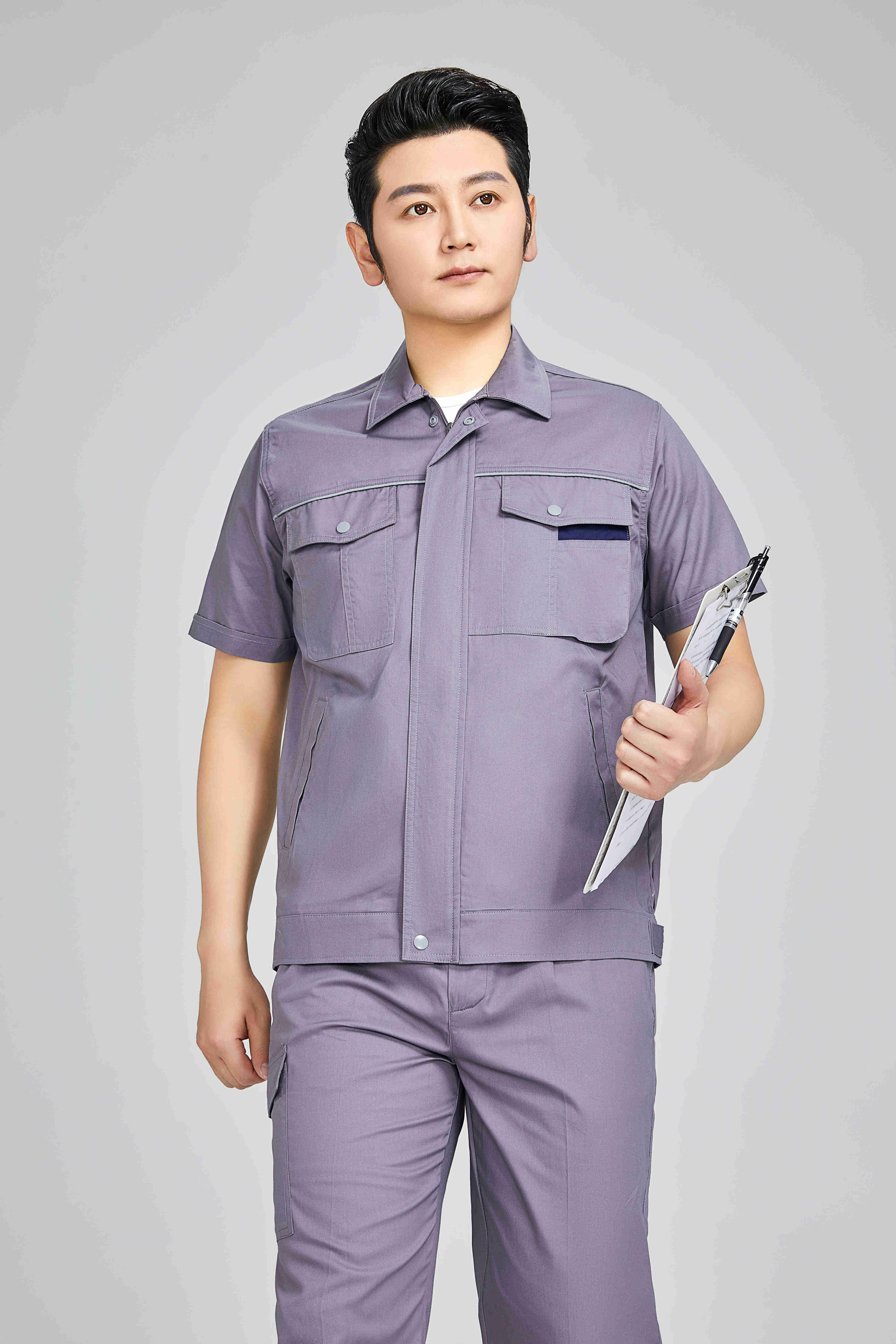 Cotton fine twill summer short-sleeved workwear labor protection suit 91-F3 suit