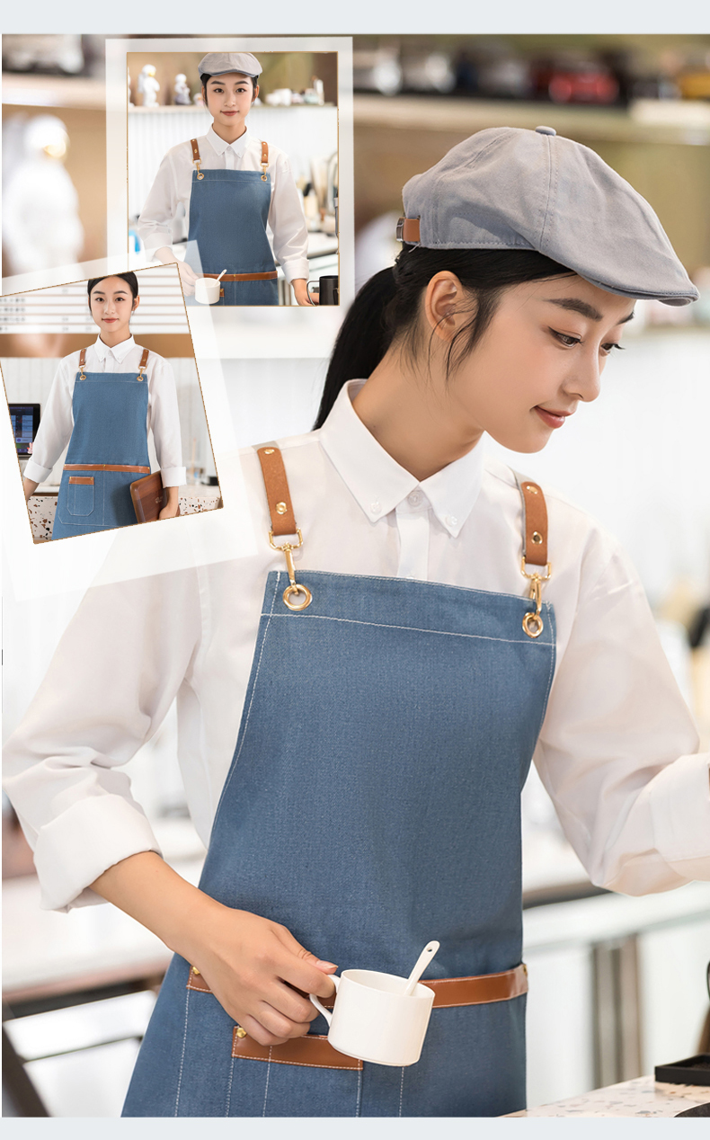 Dirt-resistant and washable denim suspender apron H01-505