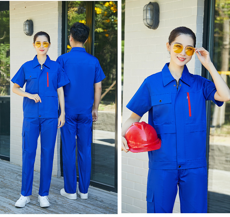 Fashion simple lapel polyester cotton short-sleeved work clothes suit B04-XD3501