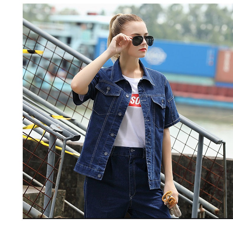 Refreshing breathable slightly elastic summer thin S line short-sleeved denim top B11-S line short-sleeved denim top