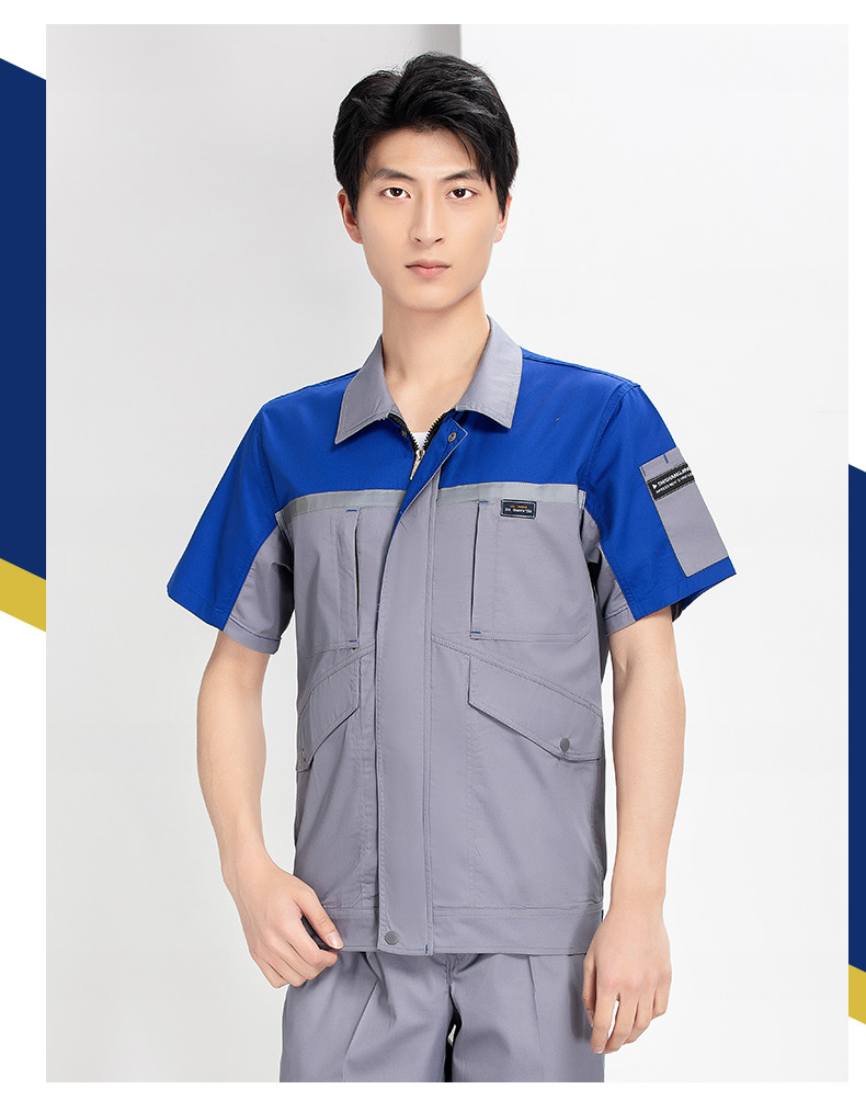 Summer polyester-cotton brushed color matching short-sleeved work clothes suit H22-24201