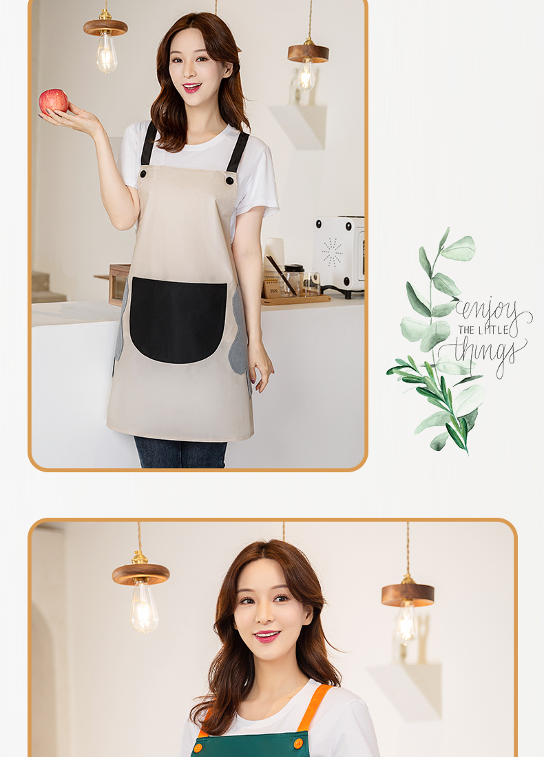 Waterproof contrast color wipeable hand strap apron U01-C11 home apron