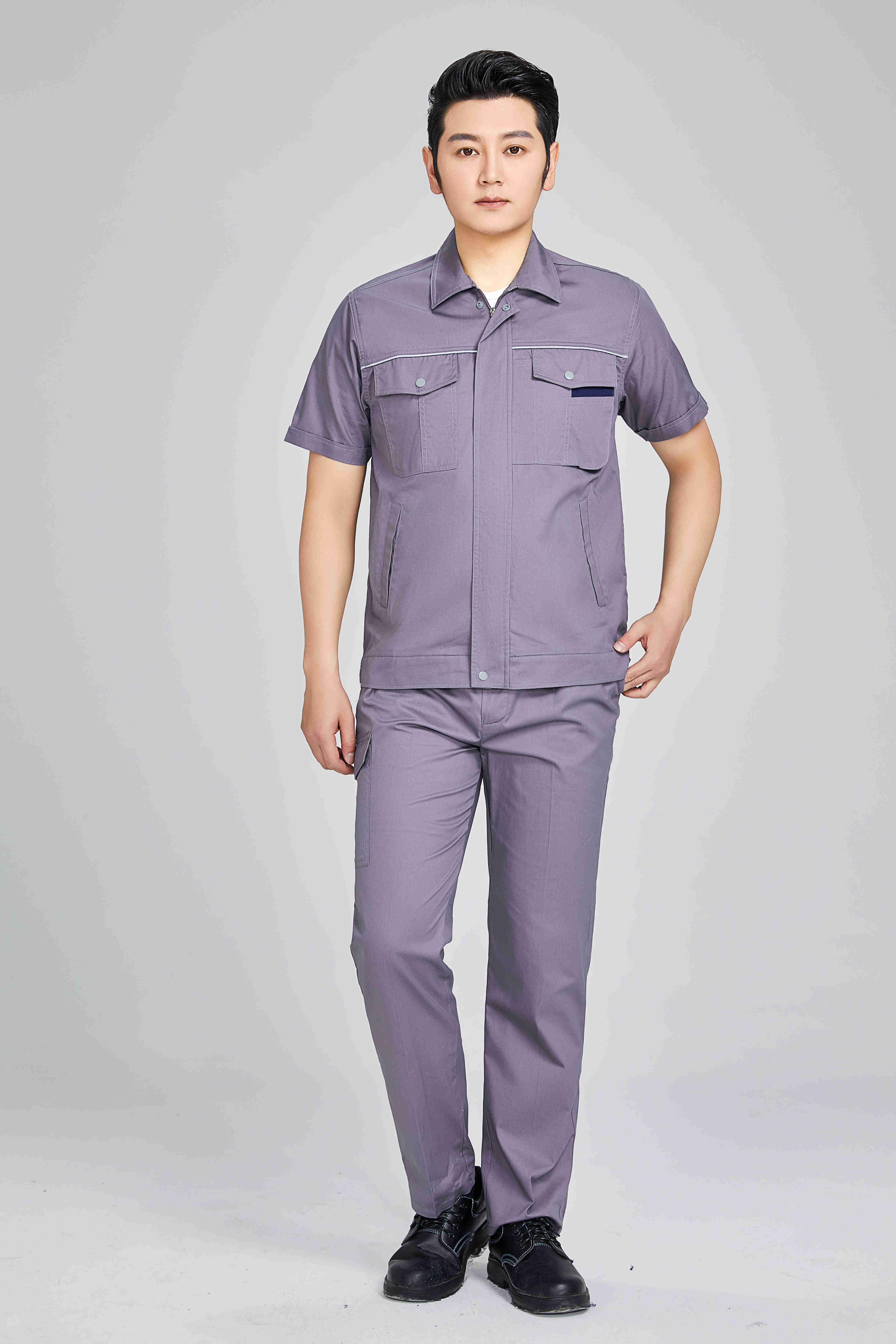 Cotton fine twill summer short-sleeved workwear labor protection suit 91-F3 suit