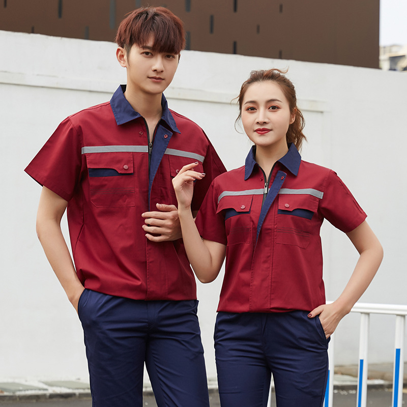 Comfortable and breathable summer lapel color matching short-sleeved work clothes suit B04-XD4001