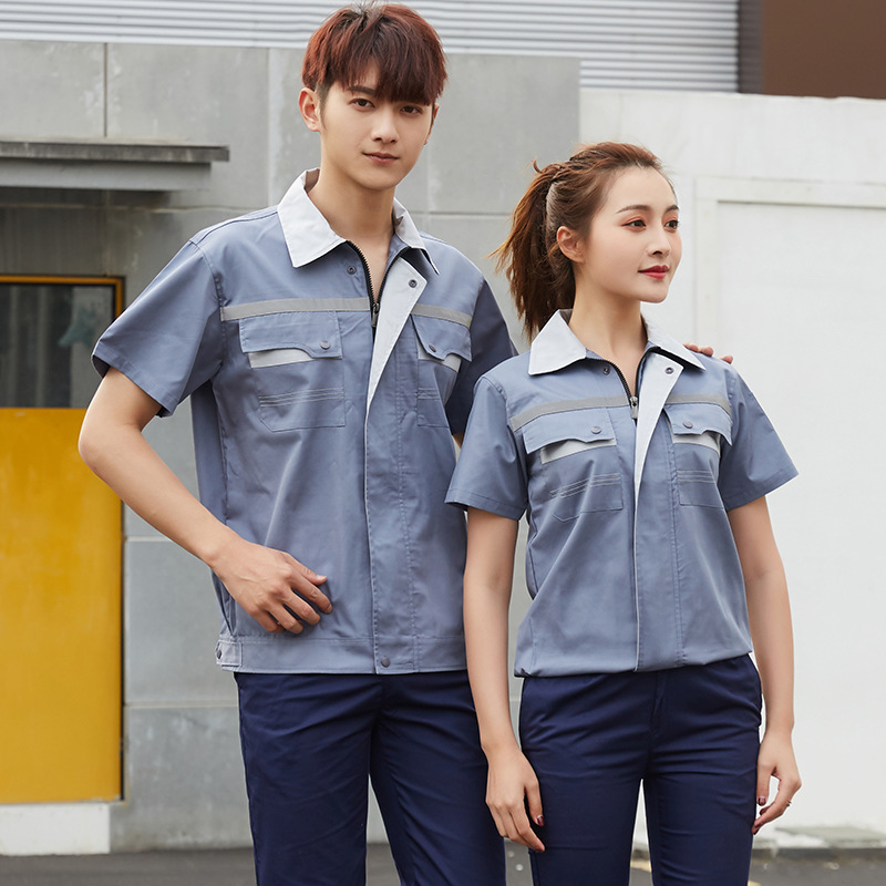 Comfortable and breathable summer lapel color matching short-sleeved work clothes suit B04-XD4001