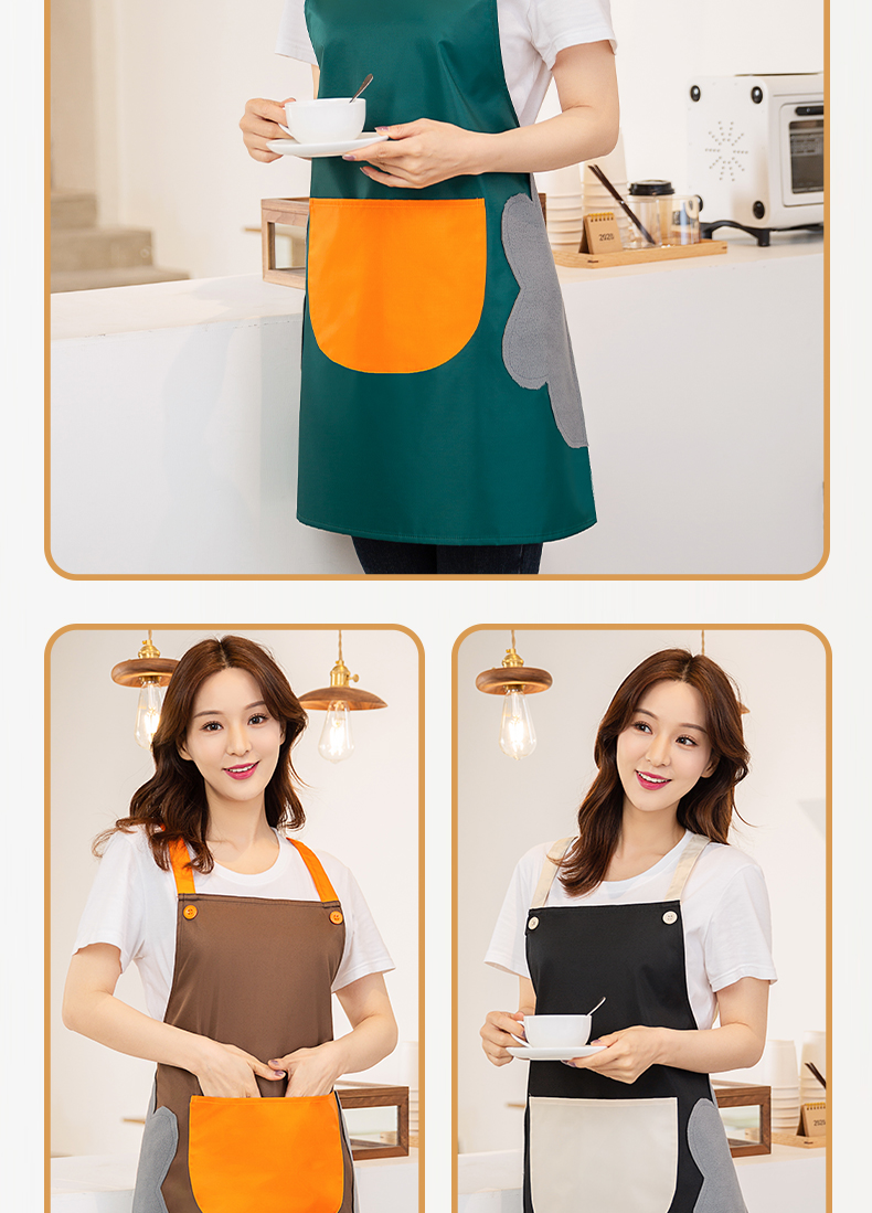 Waterproof contrast color wipeable hand strap apron U01-C11 home apron