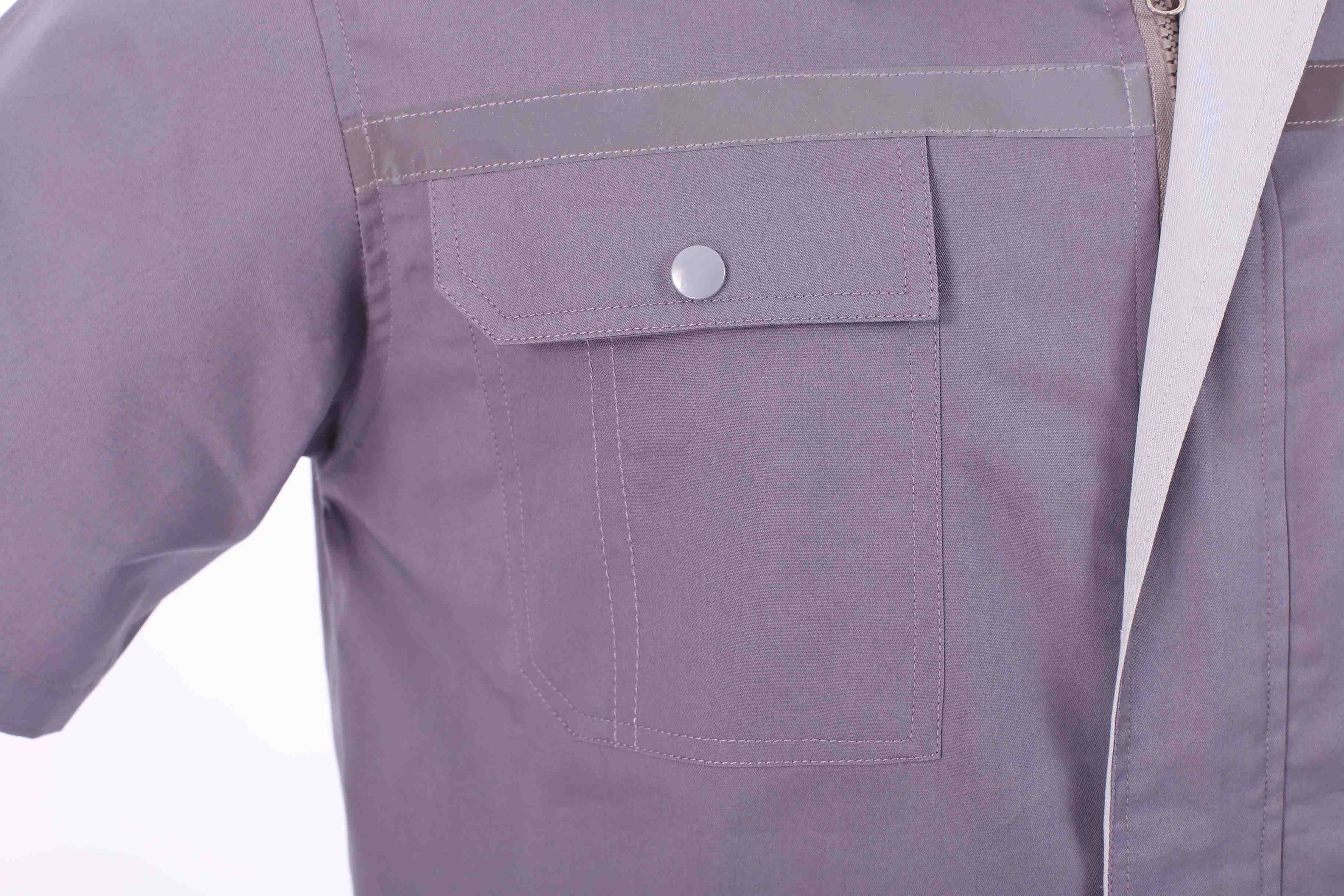 Reflective strip design pure cotton fine twill short-sleeved work clothes suit pants J02-0532