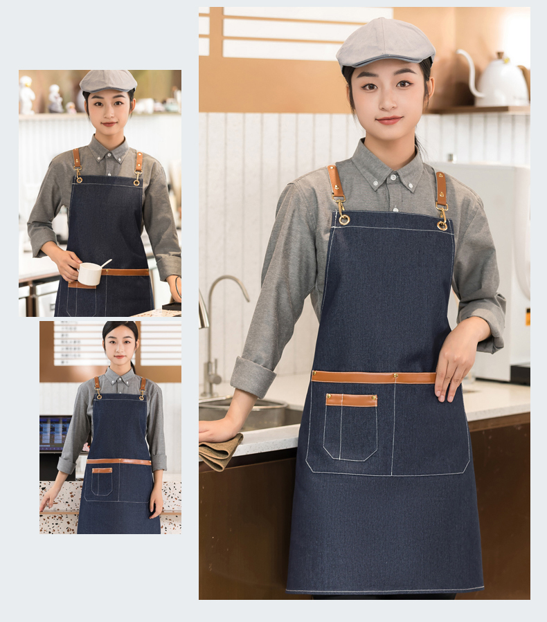 Dirt-resistant and washable denim suspender apron H01-505