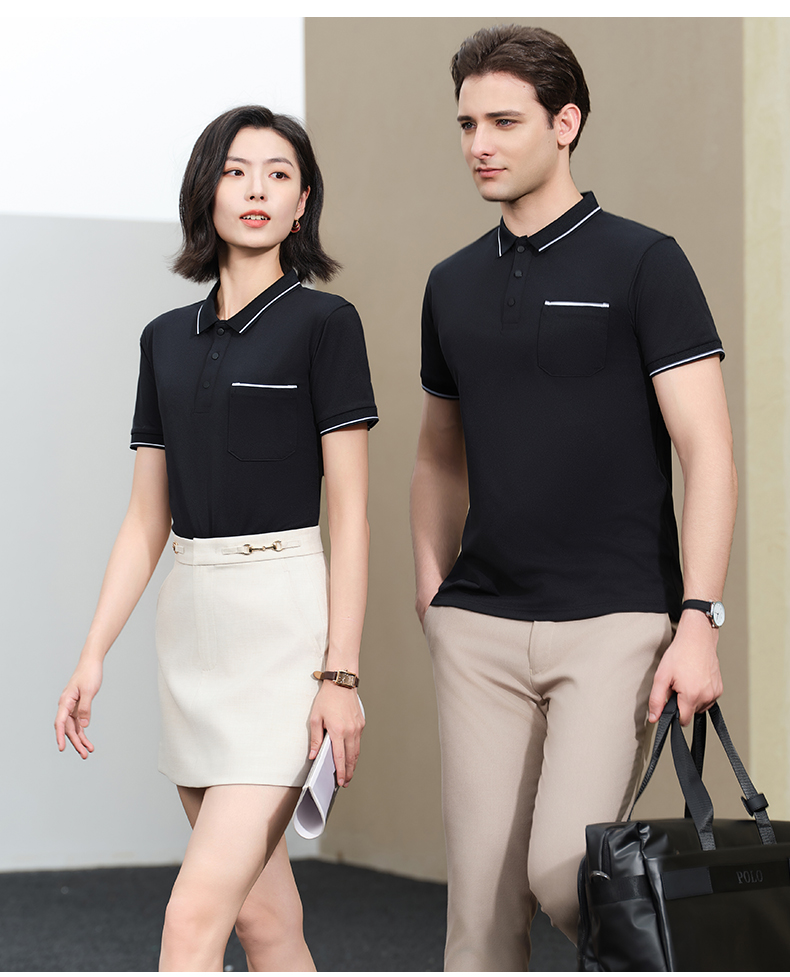 210g skin-friendly and comfortable 50-count double yarn pocket short-sleeved lapel polo shirt YZ01-9011