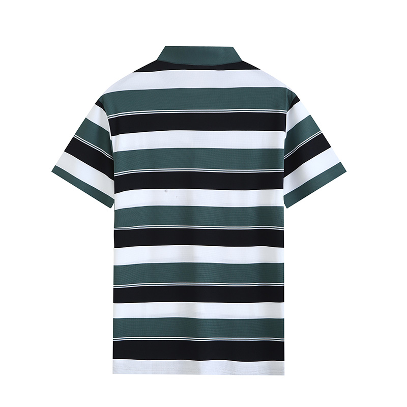 Comfortable and breathable black and white striped brocade and spandex yarn-dyed striped short-sleeved lapel polo shirt GJ61-W2822012