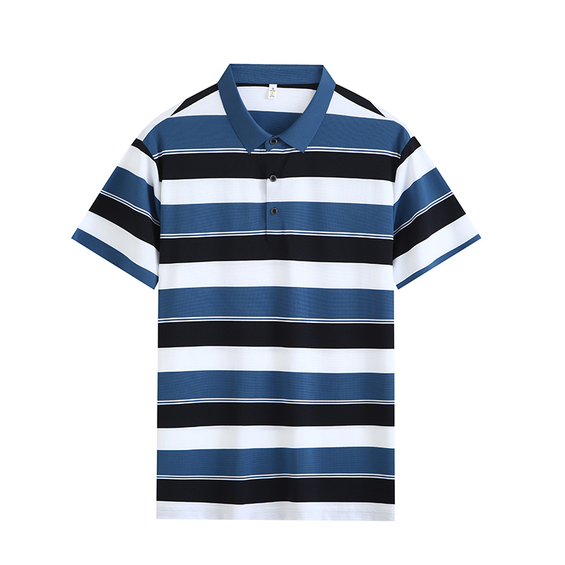 Comfortable and breathable black and white striped brocade and spandex yarn-dyed striped short-sleeved lapel polo shirt GJ61-W2822012