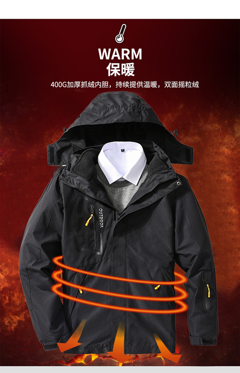 Thickened polar fleece liner three-in-one jacket for men KN1-1203