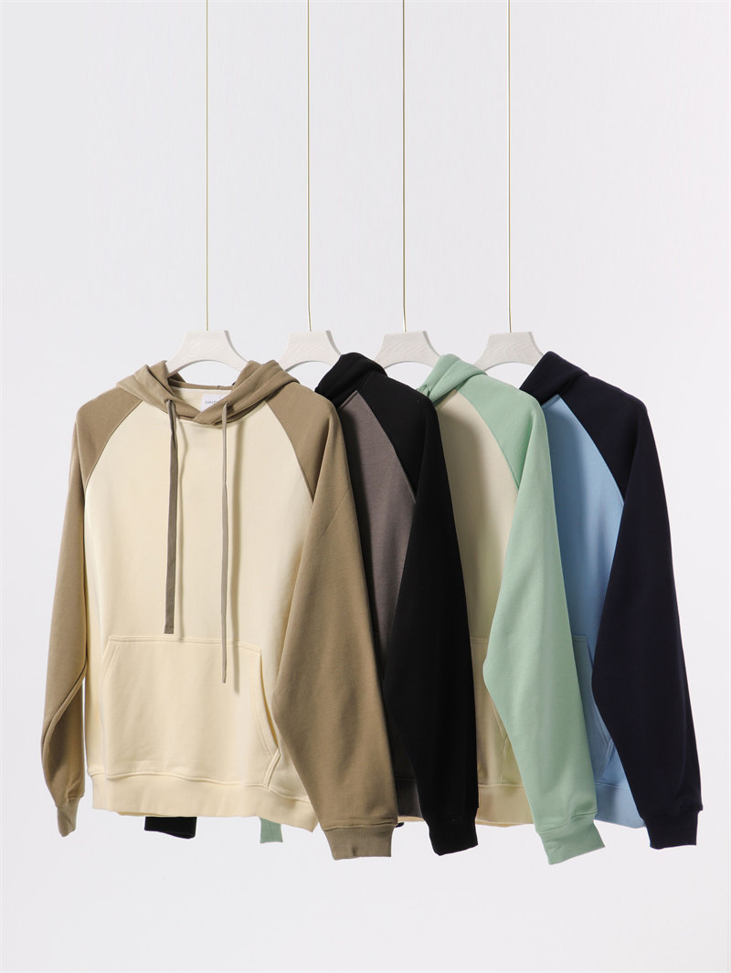 380g pure cotton large terry raglan color matching loose hooded sweatshirt G21-U-X68087