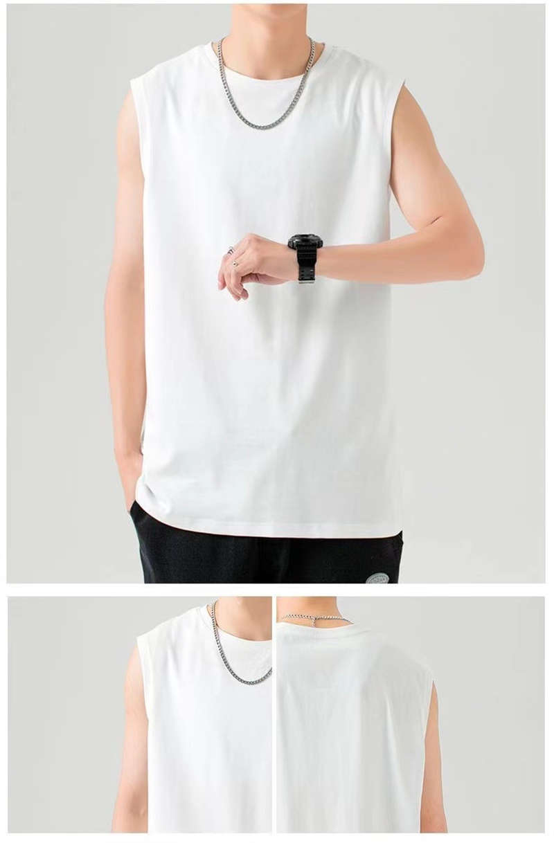 210g solid color combed cotton loose sports sleeveless T-shirt BC9-071