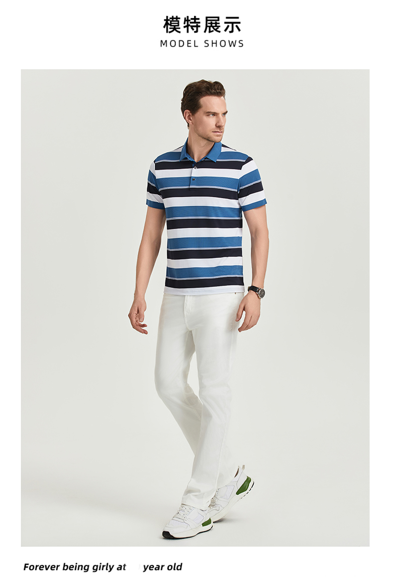 Comfortable and breathable black and white striped brocade and spandex yarn-dyed striped short-sleeved lapel polo shirt GJ61-W2822012