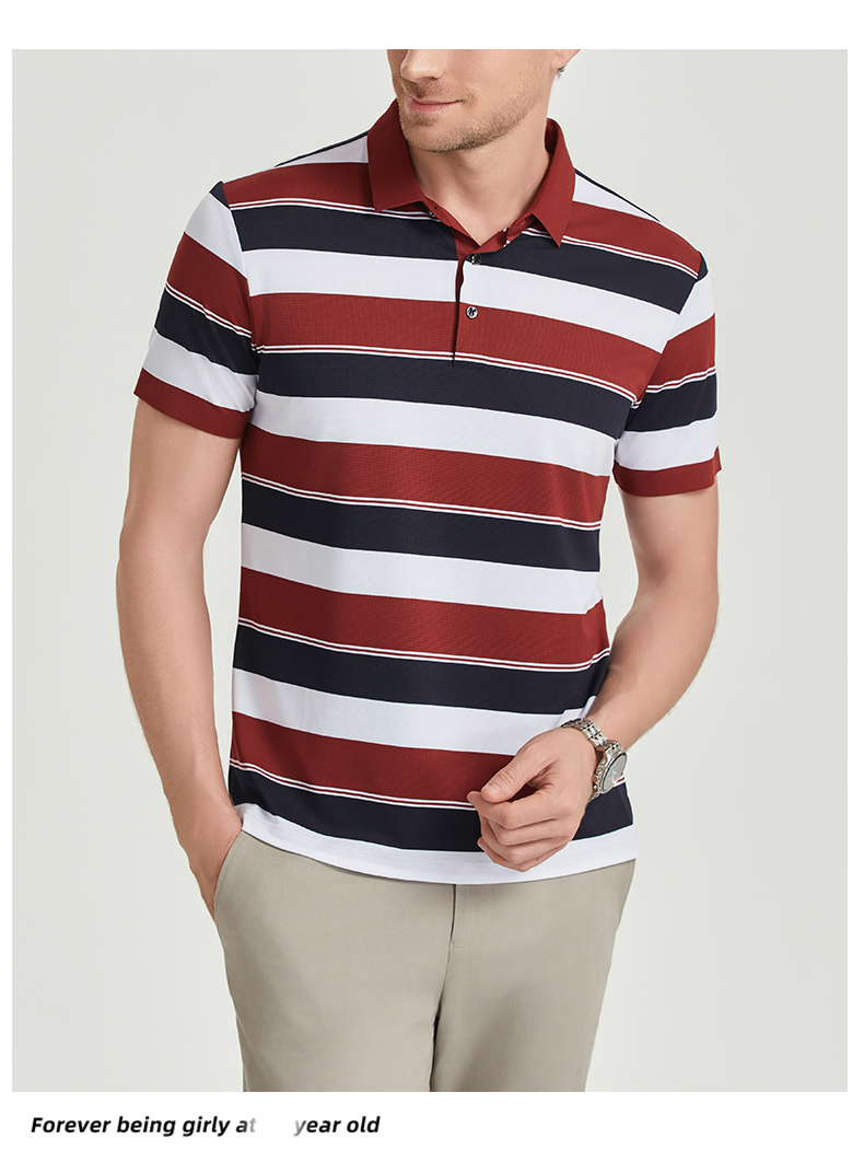 Comfortable and breathable black and white striped brocade and spandex yarn-dyed striped short-sleeved lapel polo shirt GJ61-W2822012