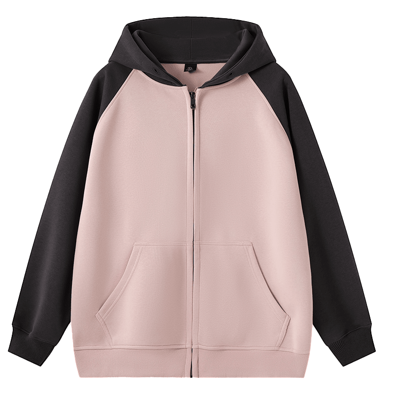 RH115-Compound Imitation Cotton 360g Loose Drop Shoulder Fashion Brand Splicing Cardigan Hooded Sweatshirt Hooded Zipper