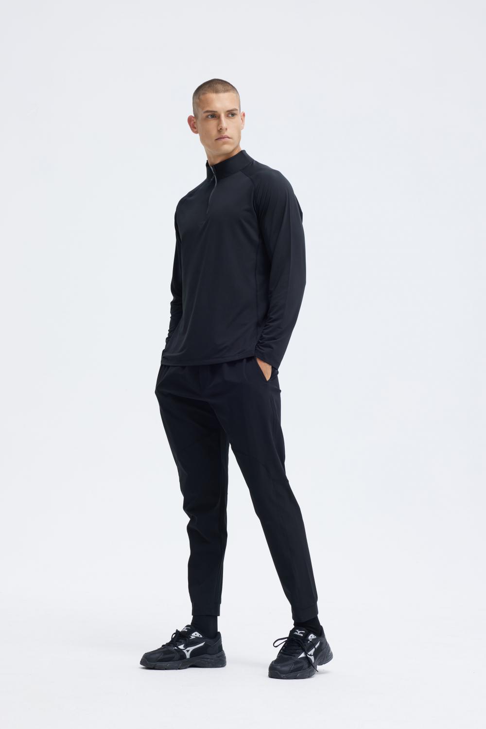 Mens AL16815# Men knitted long sleeve half zipper sports long sleeve stand collar half zipper