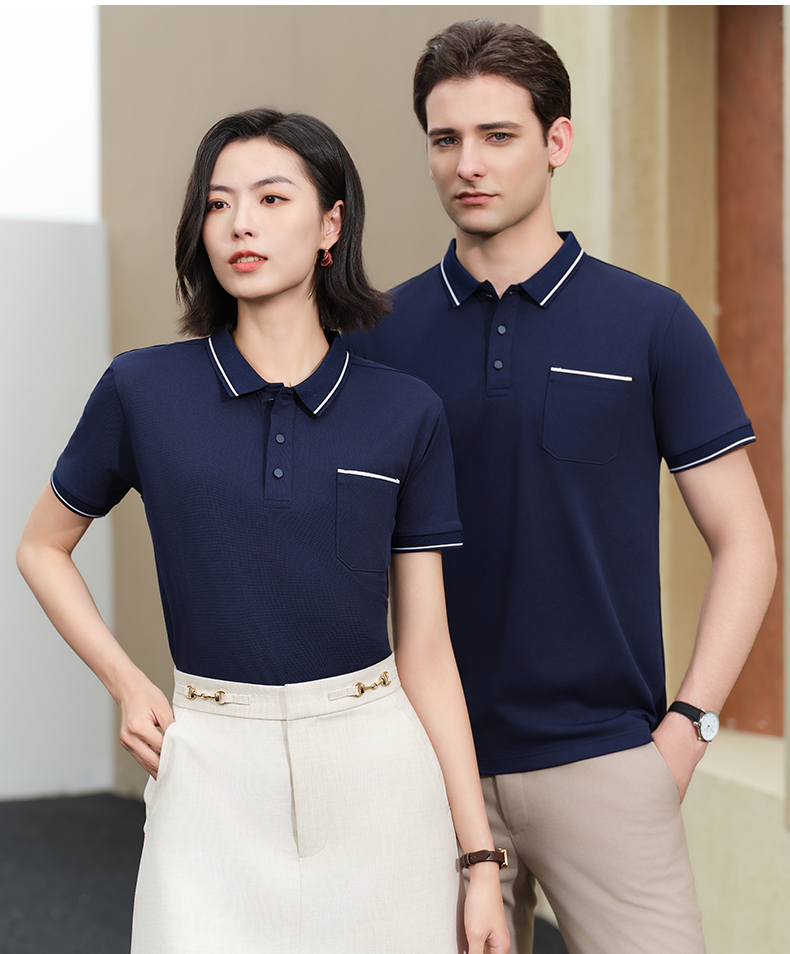 210g skin-friendly and comfortable 50-count double yarn pocket short-sleeved lapel polo shirt YZ01-9011