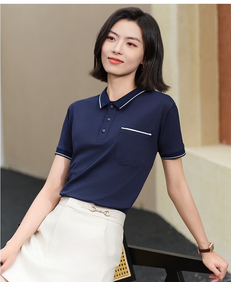 210g skin-friendly and comfortable 50-count double yarn pocket short-sleeved lapel polo shirt YZ01-9011