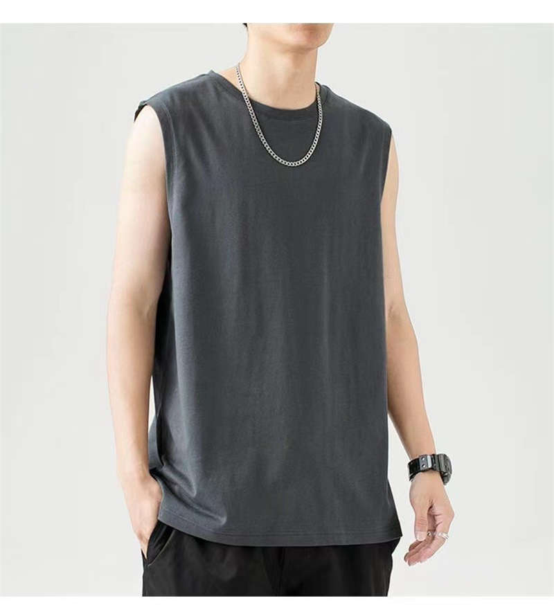 210g solid color combed cotton loose sports sleeveless T-shirt BC9-071