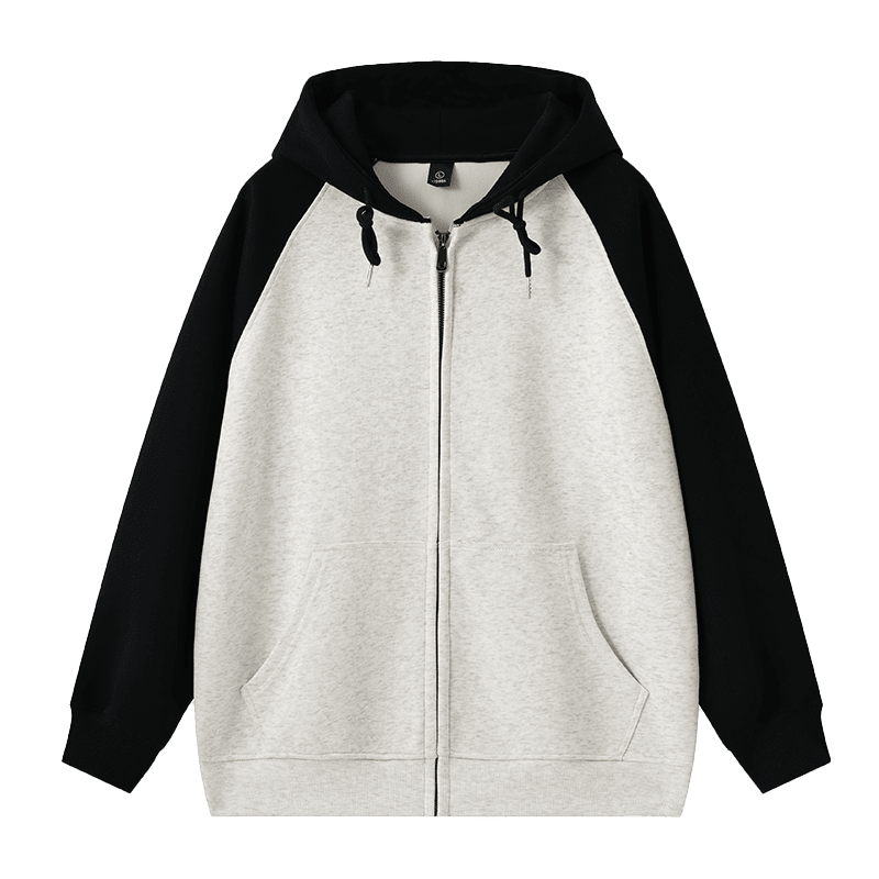 RH115-Compound Imitation Cotton 360g Loose Drop Shoulder Fashion Brand Splicing Cardigan Hooded Sweatshirt Hooded Zipper