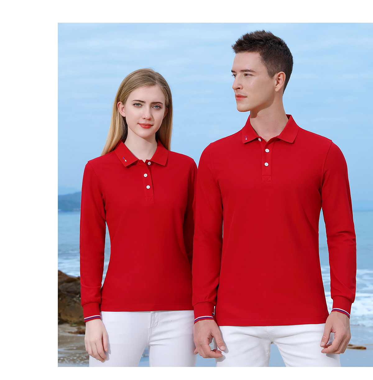 Sea Island Cotton Beaded Lapel Long Sleeve POLO Shirt Unisex Style Z15-261