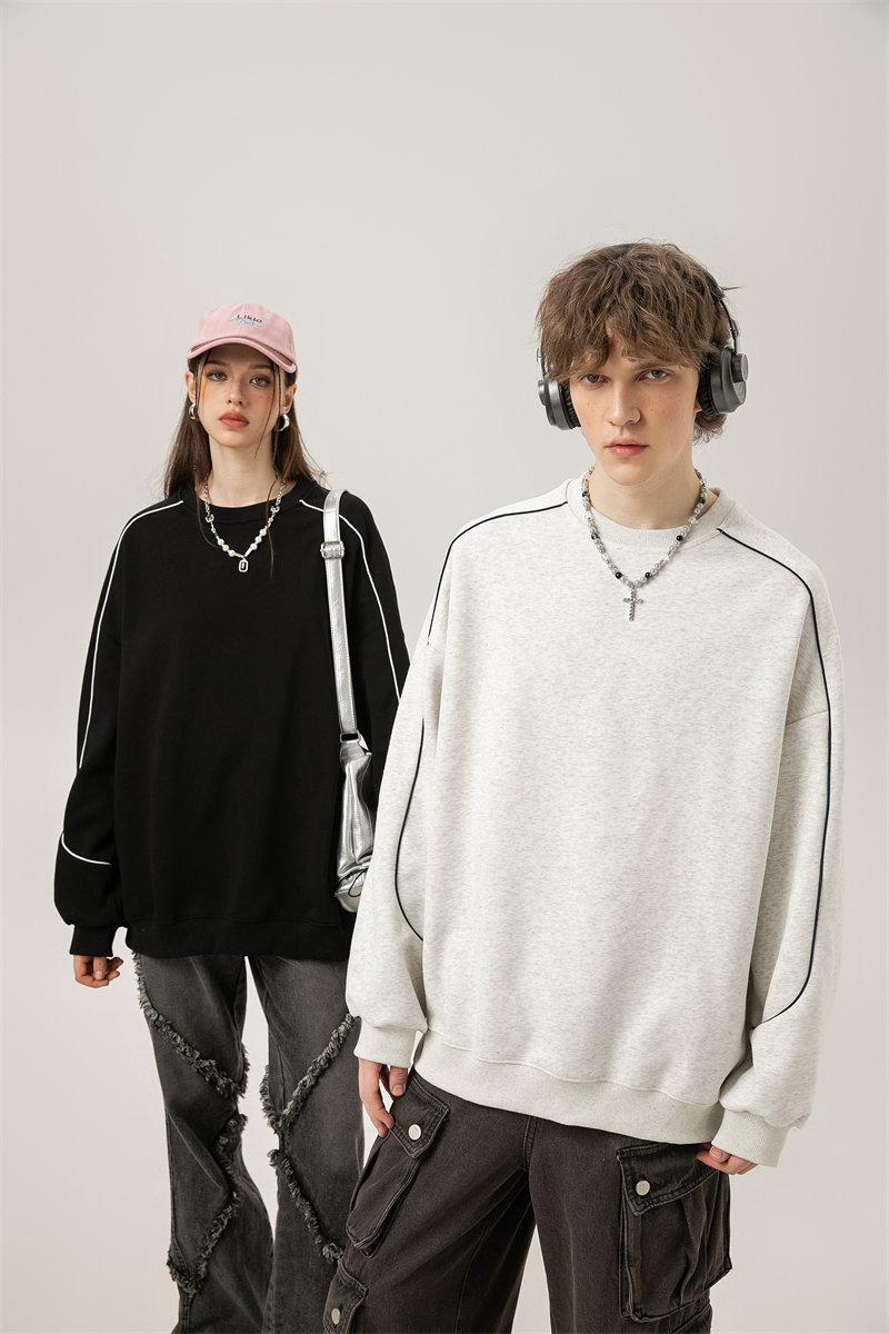 380g trendy brand personalized two-color line round neck sweatshirt G21-U-XWY702