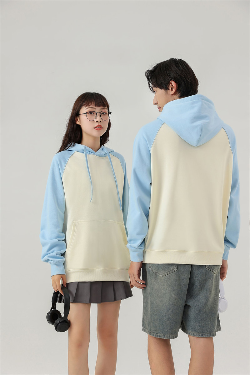 380g pure cotton large terry raglan color matching loose hooded sweatshirt G21-U-X68087