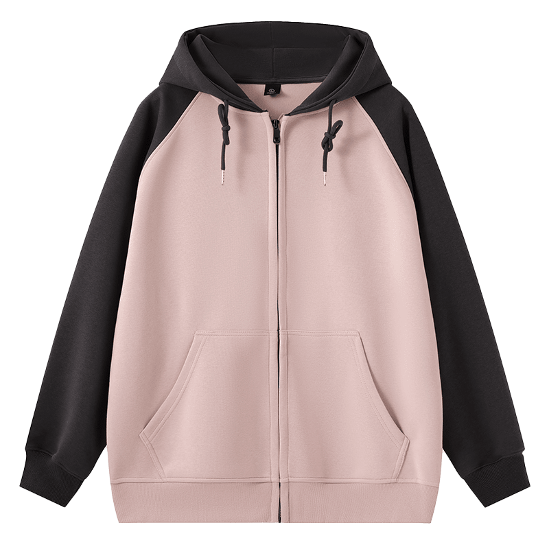 RH115-Compound Imitation Cotton 360g Loose Drop Shoulder Fashion Brand Splicing Cardigan Hooded Sweatshirt Hooded Zipper