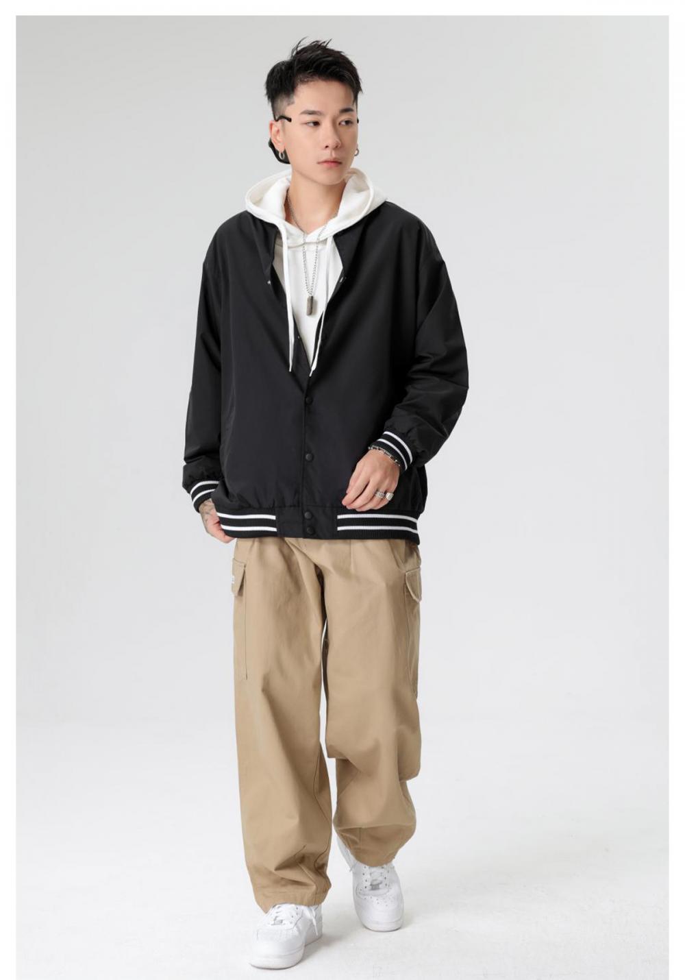 D703# Drop shoulder trendy loose baseball jacket