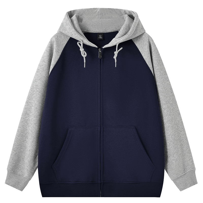 RH115-Compound Imitation Cotton 360g Loose Drop Shoulder Fashion Brand Splicing Cardigan Hooded Sweatshirt Hooded Zipper