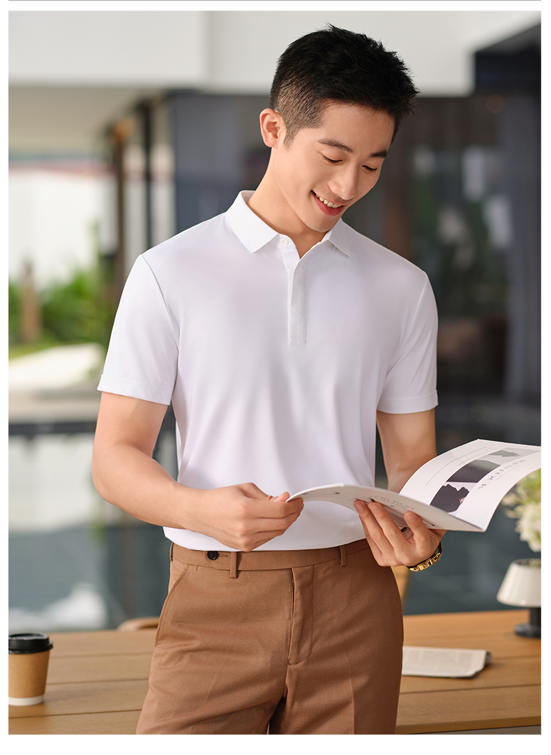 175g nylon cotton silk short-sleeved lapel POLO shirt GJ11-82016