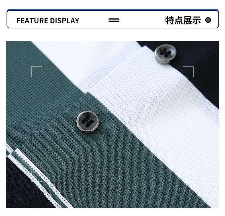 Comfortable and breathable black and white striped brocade and spandex yarn-dyed striped short-sleeved lapel polo shirt GJ61-W2822012