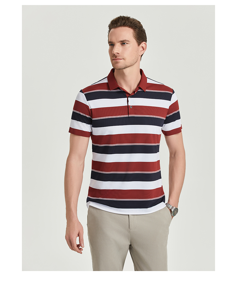 Comfortable and breathable black and white striped brocade and spandex yarn-dyed striped short-sleeved lapel polo shirt GJ61-W2822012