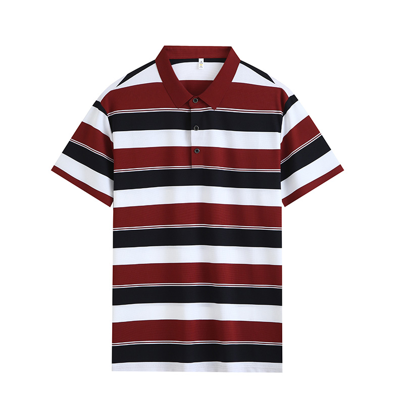 Comfortable and breathable black and white striped brocade and spandex yarn-dyed striped short-sleeved lapel polo shirt GJ61-W2822012