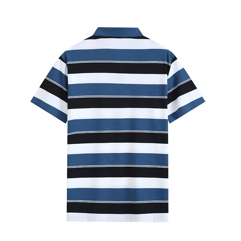 Comfortable and breathable black and white striped brocade and spandex yarn-dyed striped short-sleeved lapel polo shirt GJ61-W2822012