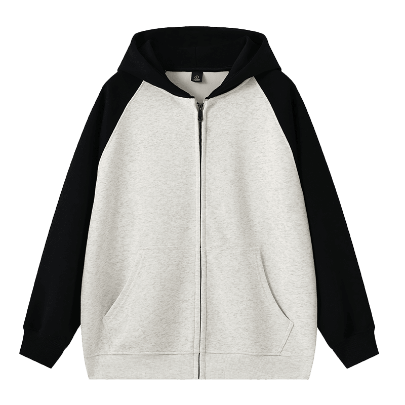 RH115-Compound Imitation Cotton 360g Loose Drop Shoulder Fashion Brand Splicing Cardigan Hooded Sweatshirt Hooded Zipper