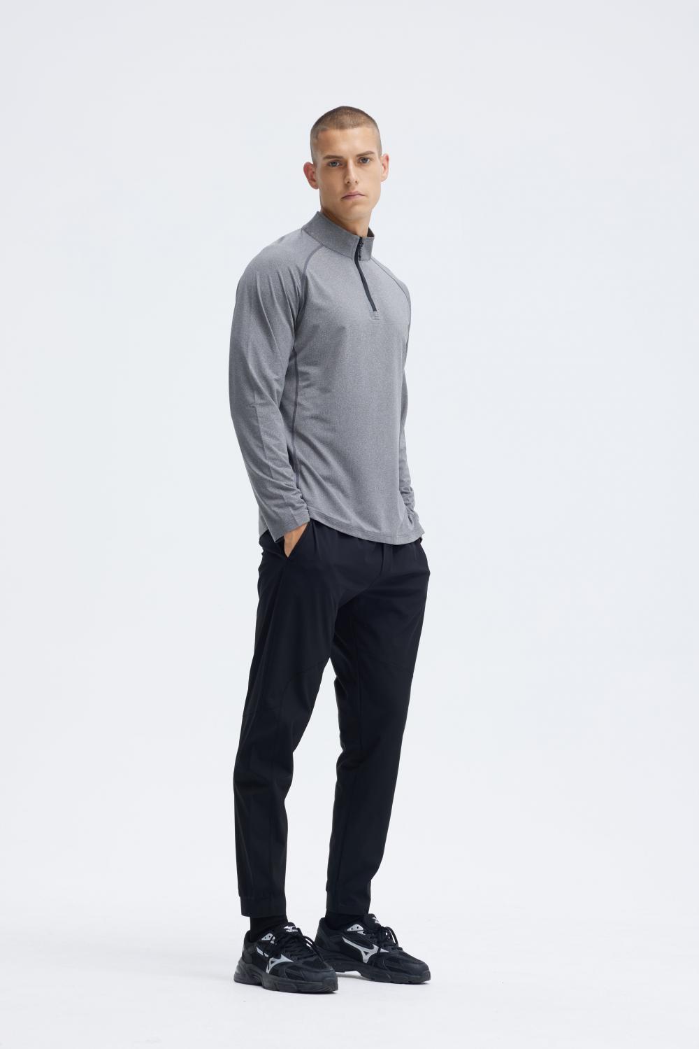 Mens AL16815# Men knitted long sleeve half zipper sports long sleeve stand collar half zipper