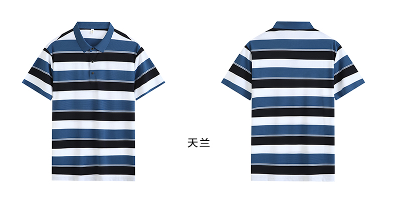 Comfortable and breathable black and white striped brocade and spandex yarn-dyed striped short-sleeved lapel polo shirt GJ61-W2822012