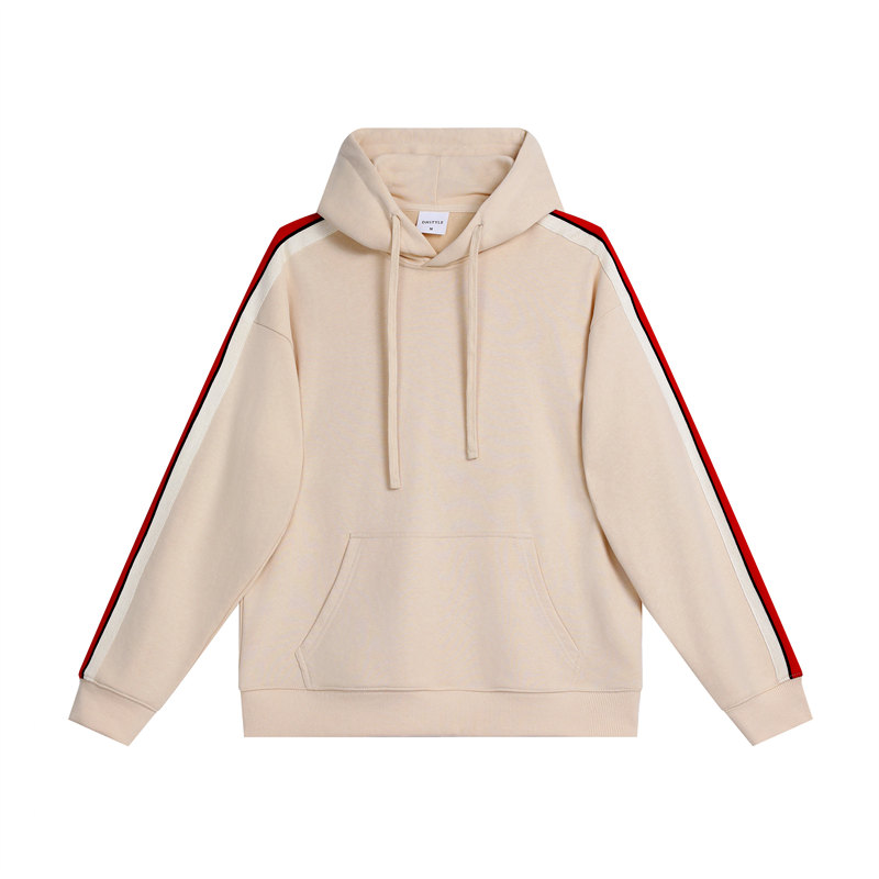 380g large terry personalized contrast color line drop shoulder hooded sweatshirt G21-U-X45015