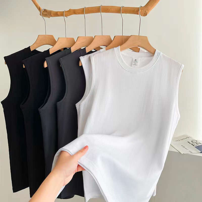 210g solid color combed cotton loose sports sleeveless T-shirt BC9-071