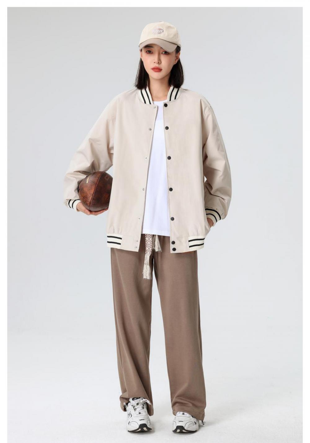 D703# Drop shoulder trendy loose baseball jacket