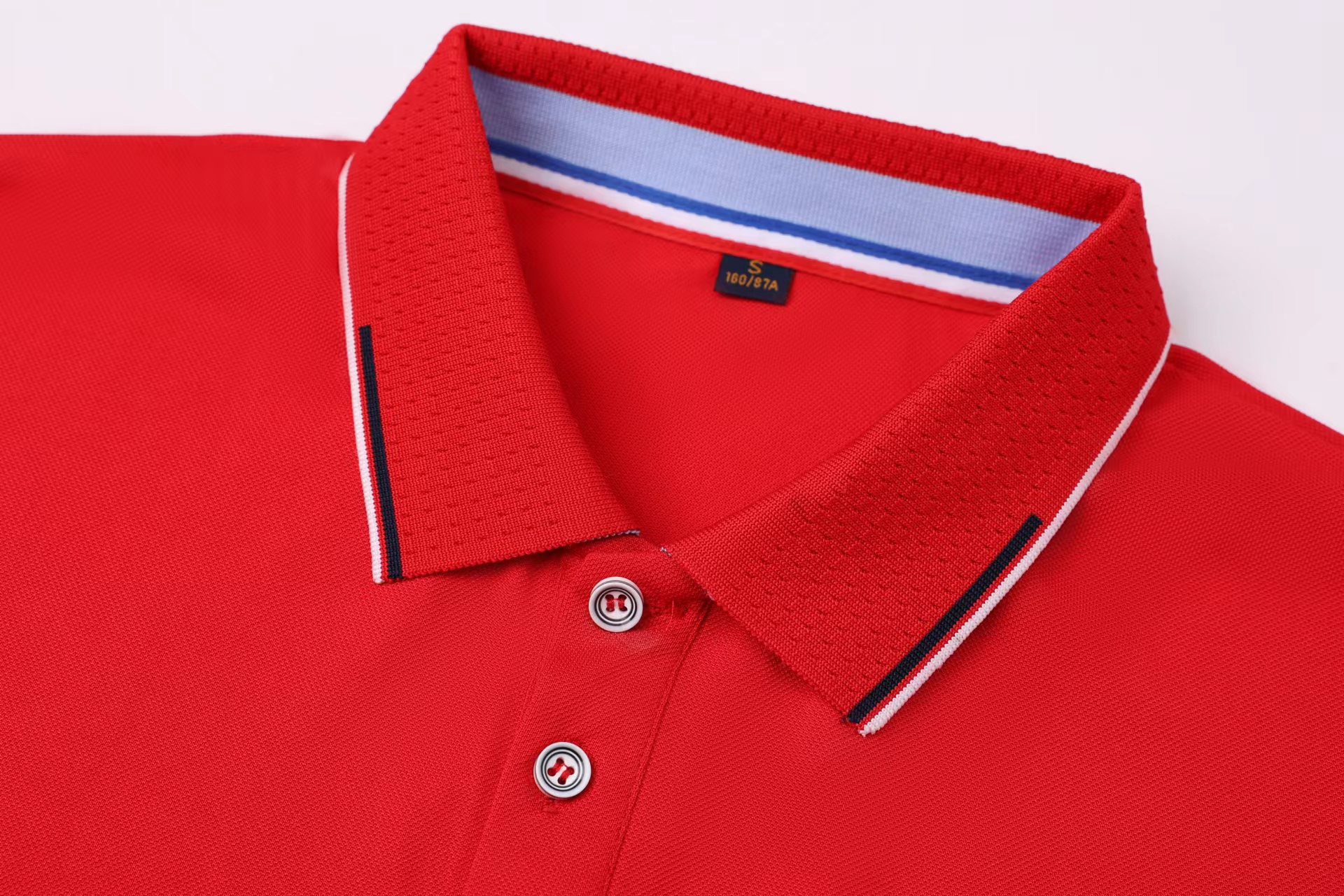 200g combed blue cotton pique jacquard collar short-sleeved lapel polo shirt GJ57-2098