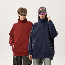 400g trendy brand pineapple plaid beaded stand collar oblique pocket sweatshirt G21-U-XWY705