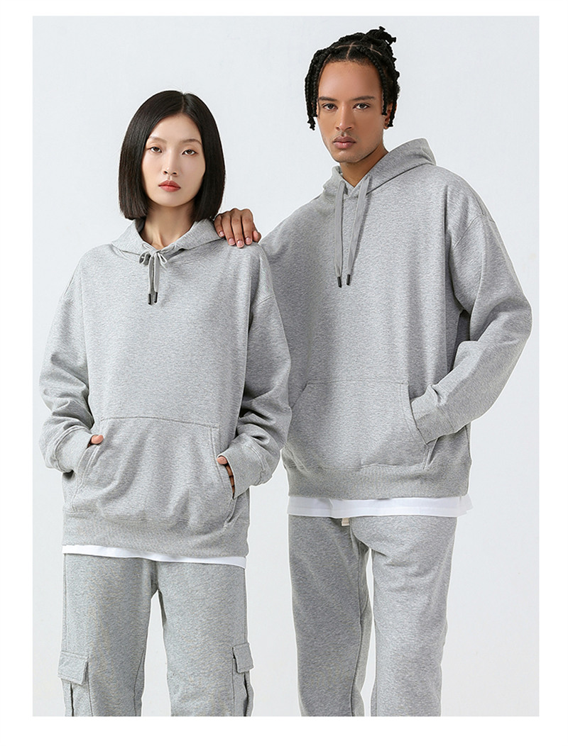 500g heavyweight pure cotton warm silver fox velvet drop shoulder hooded sweatshirt G21-U-X987