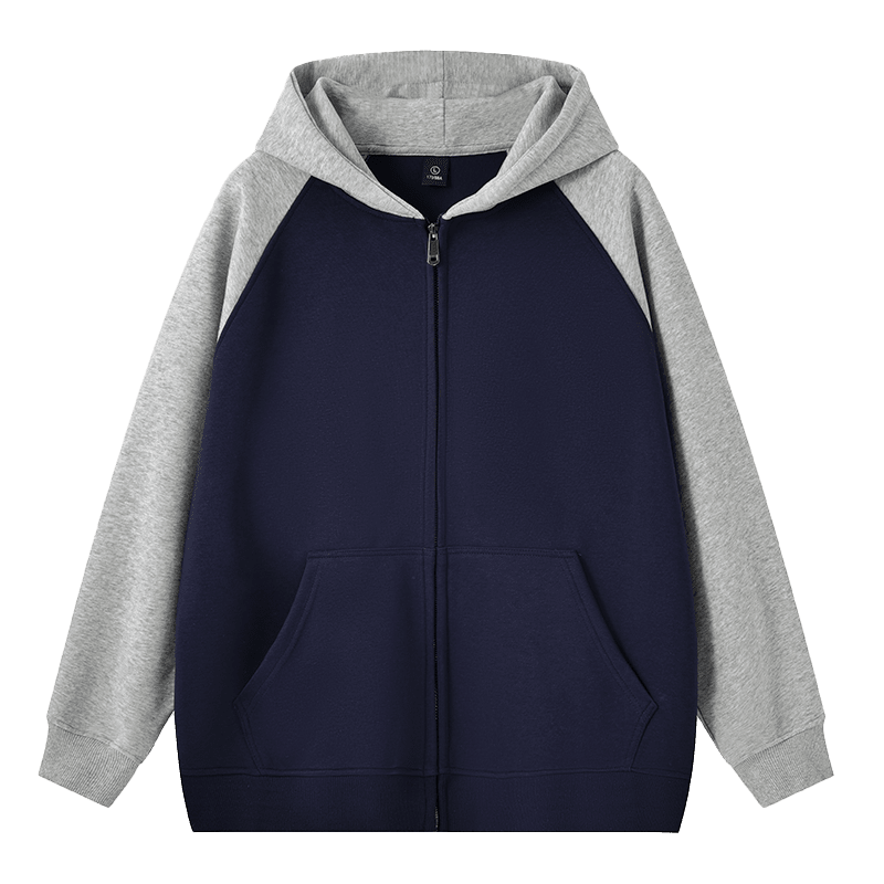 RH115-Compound Imitation Cotton 360g Loose Drop Shoulder Fashion Brand Splicing Cardigan Hooded Sweatshirt Hooded Zipper