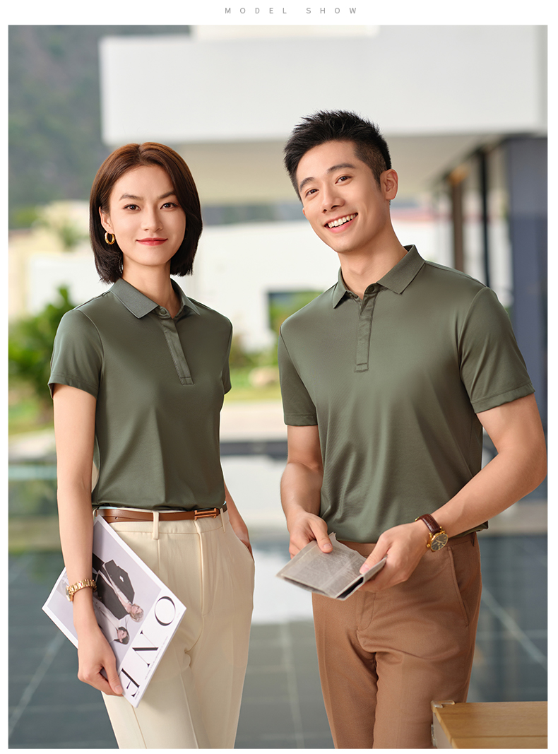 175g nylon cotton silk short-sleeved lapel POLO shirt GJ11-82016